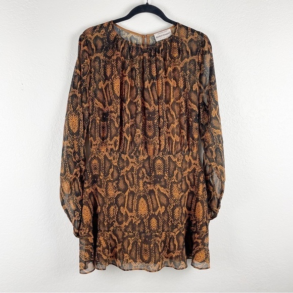 Finders Keepers Lana Long Sleeve Ruched Snakeskin Print Mini Dress Size 10 Brown - Picture 2 of 8